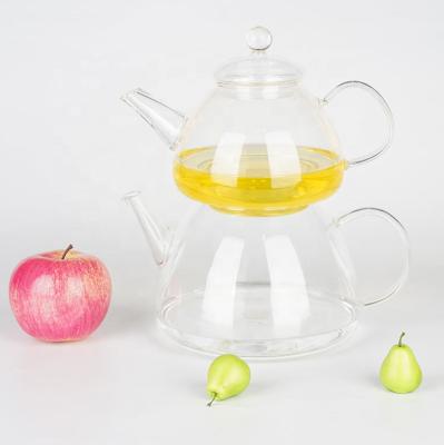 China Viable glass teapot with custom creative glass tea sets warmer for sale