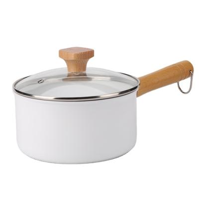 China Sustainable High Quality Easy To Clean Non Stick Double Sided Ceramic Pot Pot 20cm Aluminum Baby Cooking Milk Pot With Wooden Handle for sale