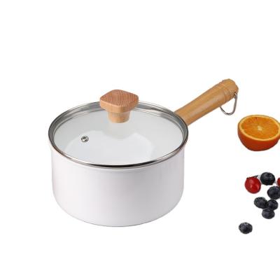 China 18cm Simple High Quality Minimalist Style Kitchen Pot Milk Pan Baby Milk With Wooden Handle for sale