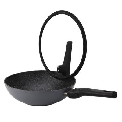 China Hot Sale Wholesale Minimalist Aluminum Non Stick Wok Pan With Detachable Handle With Long Handle Cover for sale