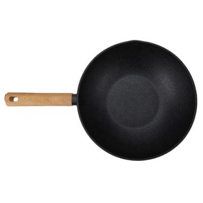 China Factory direct sale traditional chinese style wok 32cm non-stick coating universal deep pan with long handle handle cover for sale