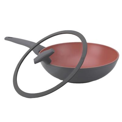 China Minimalist 28cm/30cm/32cm Large Capacity Wholesale Wok Pan With Bakelite Soft Spray Aluminum Nonstick Handle for sale