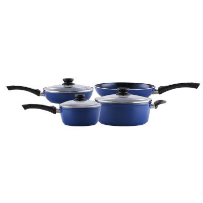 China Sustainable Diamond Powder Ceramic Fried Aluminum Die Casting Cookware Steak Stick Cookware Set Germany Non Cooking Pot Set Cookware for sale