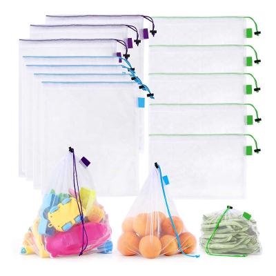 China Wholesale Heat Seal +tear notch Recycle RPET Reusable Drawstring Vegetable Fruit Mesh Bag for sale