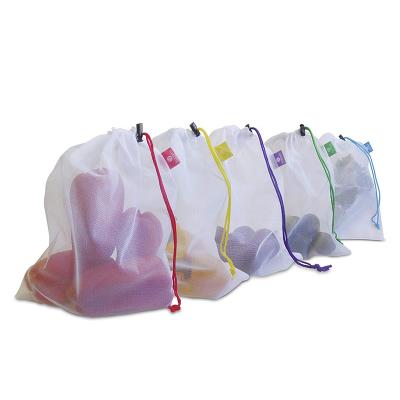 China Buying Wholesale Supermarket Recycle Reusable Mesh Bag Polyester RPET Packing Bag For Vegetable Fruit for sale