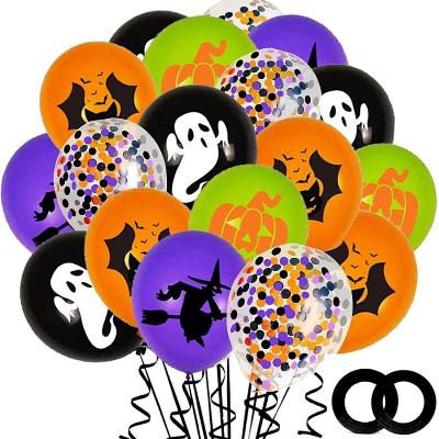 China 62PCS Halloween Party Balloons Decorations 12 Inch Purple Green Confetti Balloons Party Decorations Black Orange Supplies for sale