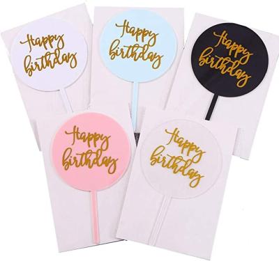 China Modern Happy Birthday Cake Topper Gilding Acrylic Round Cake Decorating Base Party Supplies Clear Blue Pink Black White for sale