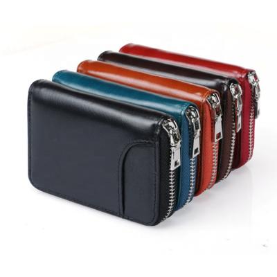 China RFID Credit Card Holder Credit Card Leather Wallet With Zipper Credit Card Protector RFID Genuine Leather Small Zipper Around Wallet for sale