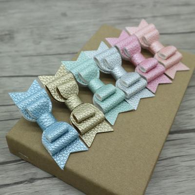 China Hair Clip Pastel Color Hair Bow Clips, Three Layers Bow Leather Headwear, Leather Hair Accessories for sale