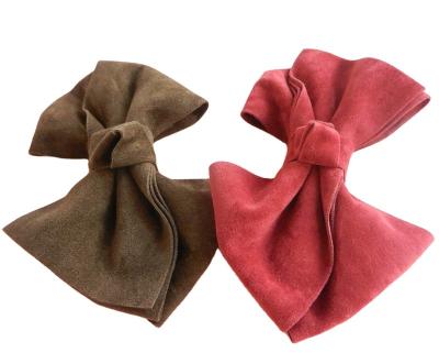 China Handmade Garment Accessories Suede Hair Bow Clip Suede Bows For Girls Hair for sale