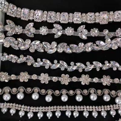 China Wholesale Crystal Rhinestone Chain Trimming, Sash Rhinestone Trim Applique Wedding Sash Bridal Garment Flatback Accessories for sale