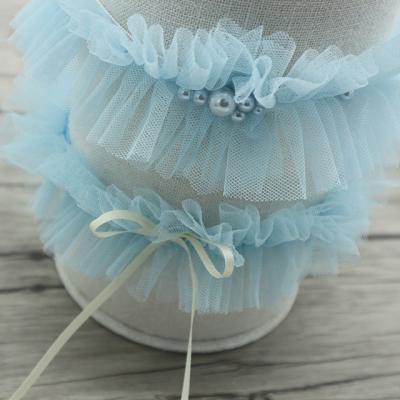 China Polyester Tulle Bridal Garter Set, Pearl Embellished Wedding Garter, Handmade Garters Wholesale for sale