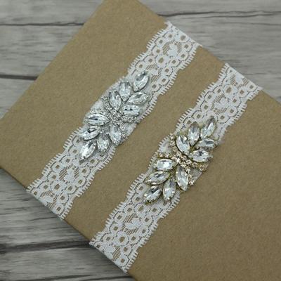 China Cheap Polyester Rhinestone Applique Lace Small Garter , Vintage Bridal Applique Garters for sale