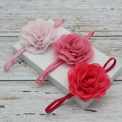 China Lovely Soft Handmade Chiffon Rose Baby Elastic Headbands, Small Thin Kids Headbands Wholesale for sale