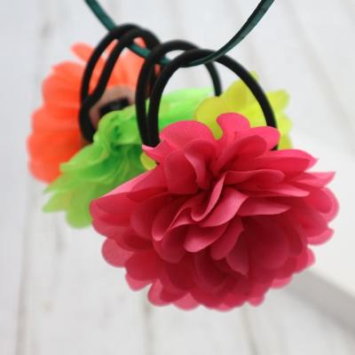 China Neon Luminous Vintage Color Chiffon Flower Hair Accessories, Korean Style Cloth Flower Hair Ties for sale