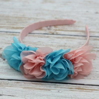 China Lovely Pink&Blue Chiffon Soft Fabric Flower Plastic Headband For Kid Girls, Customized Headdress Hair Accessories for sale