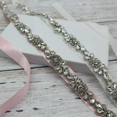 China Rhinestone Rhinestone Applique Beaded Velvet Sash Sewing Sash for Kids, Rhinestone Crystal Flower for Wedding Dresses Sash Sash for sale