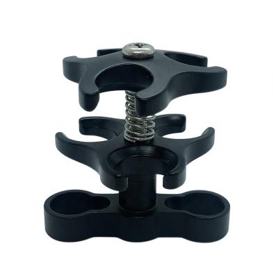 China NEW Design 3-Hole Lightweight CNC Butterfly Arm Ball Dive Head Mount Portable Flexible Aluminum Clip Clamp For Camera for sale