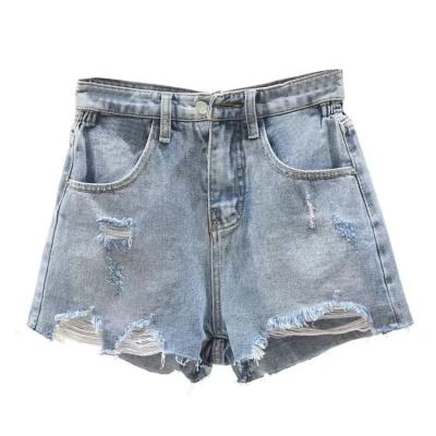 China 2022 New Arrival Breathable Brocken Hole Women Denim Summer Shorts Pack Zipper Fly Pockets Fringed Denim Shorts Raw Ripped Jeans For Women for sale