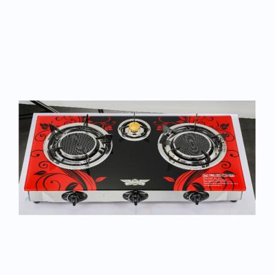 China Hotel Gas Cooking Stove Three Double Burner With Knob Stainless Steel 3 Burner New Outdoor Portable Gas Stove for sale