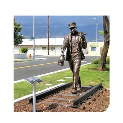 China Europe Customized Life Size Bronze Railroad Track Walker Sculpture Of Grassroots Classic Characters for sale