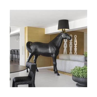 China Europe Cast Bronze Black Horse Light Sculpture For Home Decor for sale