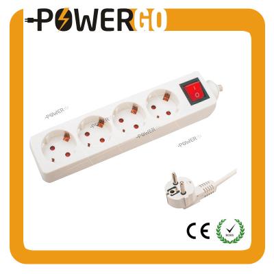 China 4 Ways Residential / General Purpose European Standard Electric Power Sockets With Lighted Switch H05VV-F 3G 1.0mm On/Off Surge Protector LED Indicating CE for sale