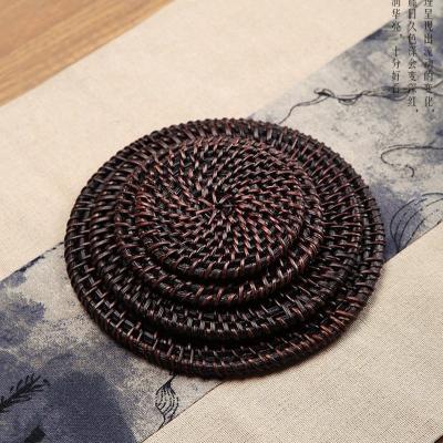 China 100 Percent Sustainable Hand Made Rattan Material 100% Rattan Cup Mat Cup Coaster Environmental Friendly And Nature Insulation Heat for sale