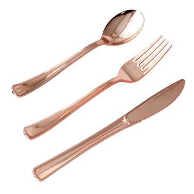 China High Quality Disposable Disposable Party Tableware Disposable Knife Fork Spoon Set Mounted Gold Party Tableware for sale