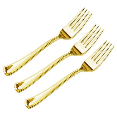 China Wholesale Disposable PS Party Disposable Gold Fork Spoon Knife Forks Cake Fork Wedding Spoons Combo Knives Cutlery Set for sale