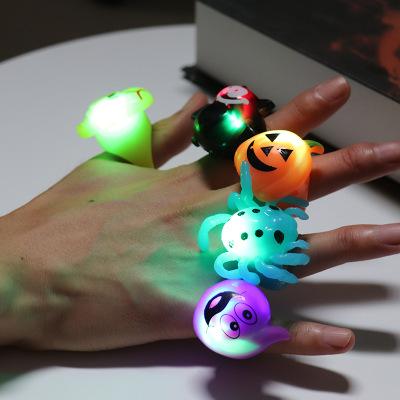 China TPR Halloween Party Favors Prom Party Finger Light Toy Pumpkin Bat Ring Glowing 5 Option for sale