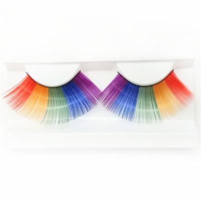 China Natural Soft Rainbow Color Personality Stage Masquerade Makeup Exaggerated False Eyelashes for sale