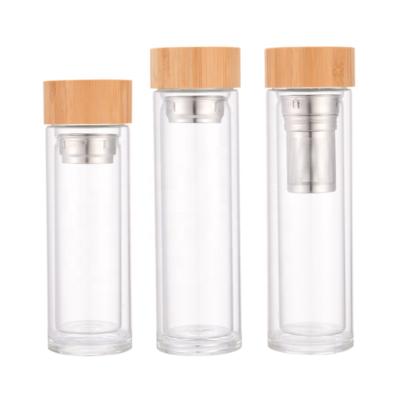 China Modern High quality heat-resistant unbreakable double wall glass water bottle with tea infuser tea bottle for sale