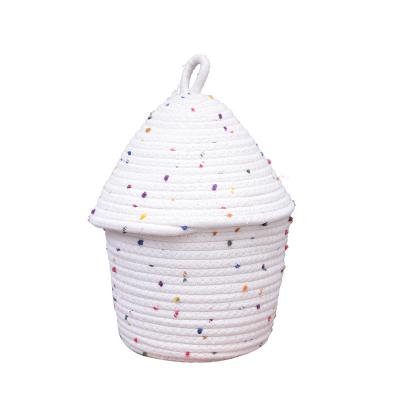 China Sustainable Folding Round Shape Cotton Rope Storage Baskets For Daily Sundries Collection for sale