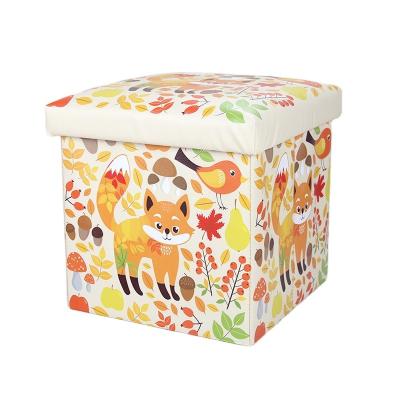 China Other Man Sitting Cartoon Digital Printing Foldable Storage Leather Storage Stool for sale