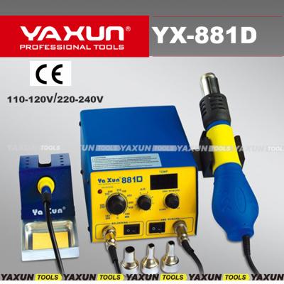 China YAXUN temperature adjustable 881D 2 to 1 SMD hot air and soldering station, 220v /110v digital rework station BGA rework automatic station for sale