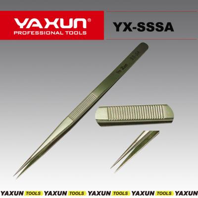 China YAXUN YX-SSSA stainless steel advanced ultra fine point straight tweezers, high qulaity stainless steel tweezers non-slip and for electronic repair for sale