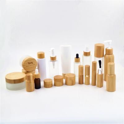 China Recyclable Material Eco-friendly Sustainable Bamboo Bottle And Jar Cosmetic Packaging Sets For Skincare Spray / Pump for sale