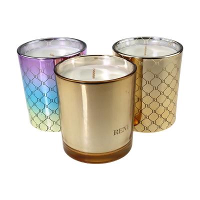 China Best Selling Recyclable Soy Wax Scented Newest Candle Glass Jar Jar Plated Luxury Scented Candle for sale