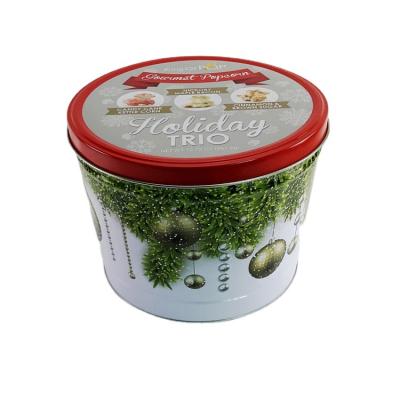 China Wholesale Recyclable Round Christmas Metal Food Grade Empty Popcorn Tin Bucket Coffee Biscuit Box Cookie Can For USA Market for sale