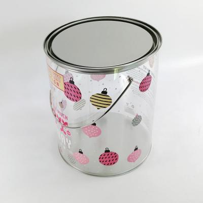 China Recyclable Christmas Round Clear PVC Tin Bucket Lid/Handle OEM For Candy Gift Tin Cookie Tin With Metal for sale