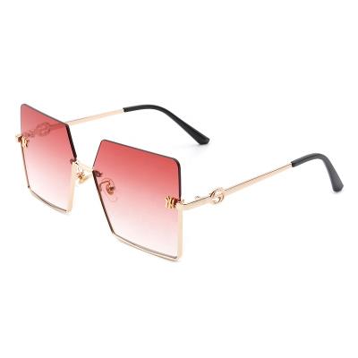 China 2021 Trendy Unisex Oversized Square Rimless Sunglasses Metal Half Frame Designer Sun Glasses Fashion Sun Glasses for sale