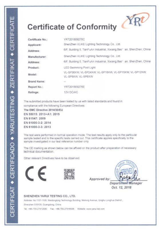 CE - Shenzhen VLIKE Lighting Technology Co., Ltd.