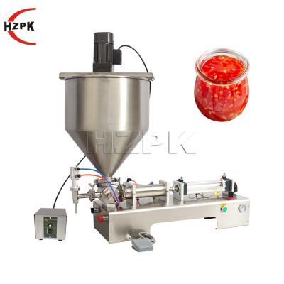 China HZPK Food Chili Sauce Peanut Butter Olive Oil Cream Jars Lubricant Bottle Automatic Paste Filling Machines Small Semi With Mixer for sale