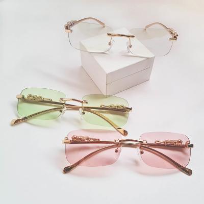 China Cheetah square Tiger Rimless Fashion Sunglasses Newest fashion sunglasses small cuttlefish sunglasses 2022 sunglasses for sale