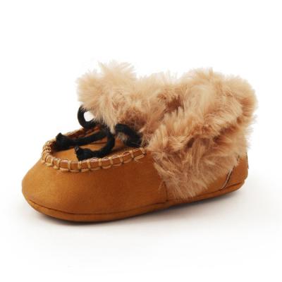 China Wholesale Flat Brown Kids PU Boots Winter Keep Warm Newborn Baby Prewalker Shoes for sale