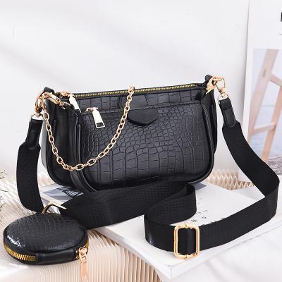 China PORTABLE Luxury 3pcs Sets Crocodile Pattern PU Leather Mini Shoulder Messenger Crossbody Bag Armpit Ladies Chain Women Handbag Purses for sale