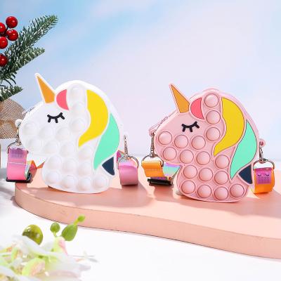 China Hot Selling Girls Unicorn Pop It Purse For Unicorn Silicone Mini Jelly Fidgeted Water Resistant Bubble Amazon Big Cute Doll Purse for sale