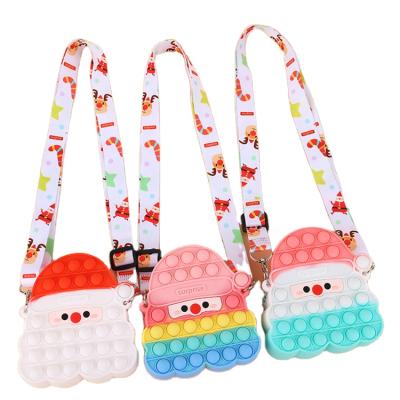 China Cute Fashion Silicone Santa Claus Shaped Bags Pop Push Bubble Wriggly Person Toys Squeeze For Girls Invent Wriggly Person Purse for sale