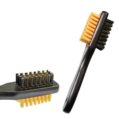 China Wood Use Double Suede Rubber Shoe Brush Copper Wire Shoe Cleaning Brush for sale